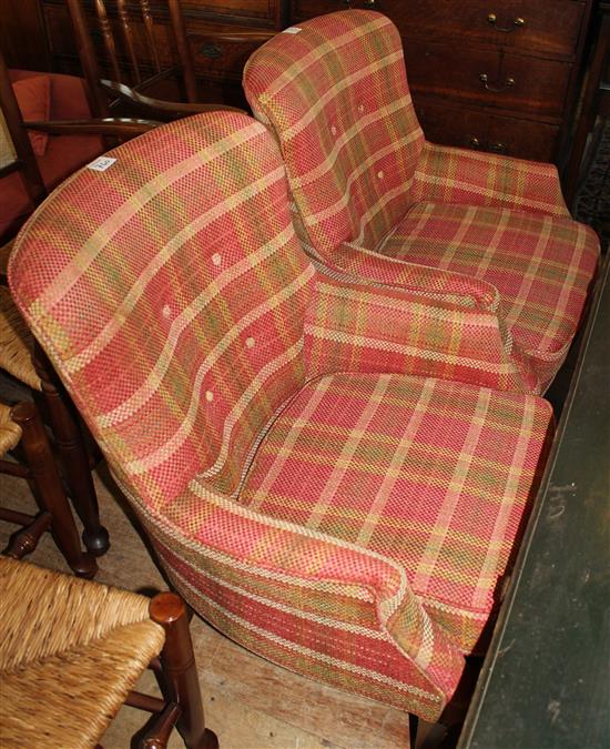 Pair of tartan fabric armchairs